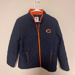 NFL Chicago Bears Women’s Large Puffer Lightweight Jacket Navy Blue Orange